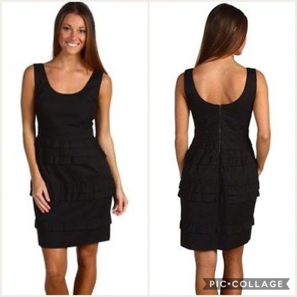 Elie Tahari Black Ruffle Cocktail Dress LBD Size 0 - Picture 2 of 8